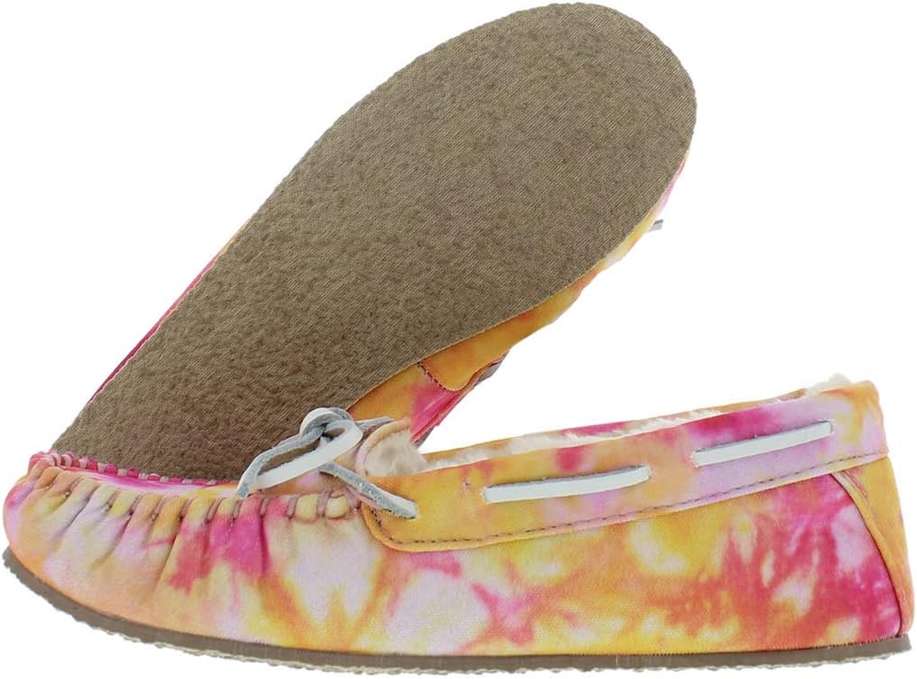 Minnetonka Tie-Dye Carrie Moccasins Slippers for Women, Pink, 6 M