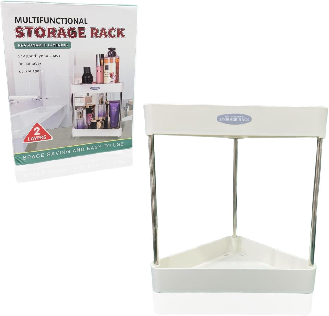 ECVVStorage Shelf Storage Shelves Double-Layer Makeup Shelf Kitchen Rack Bathroom Countertop Organizer 2- Tier Makeup Shelf Vanity Organizer Household Products Plastic |White