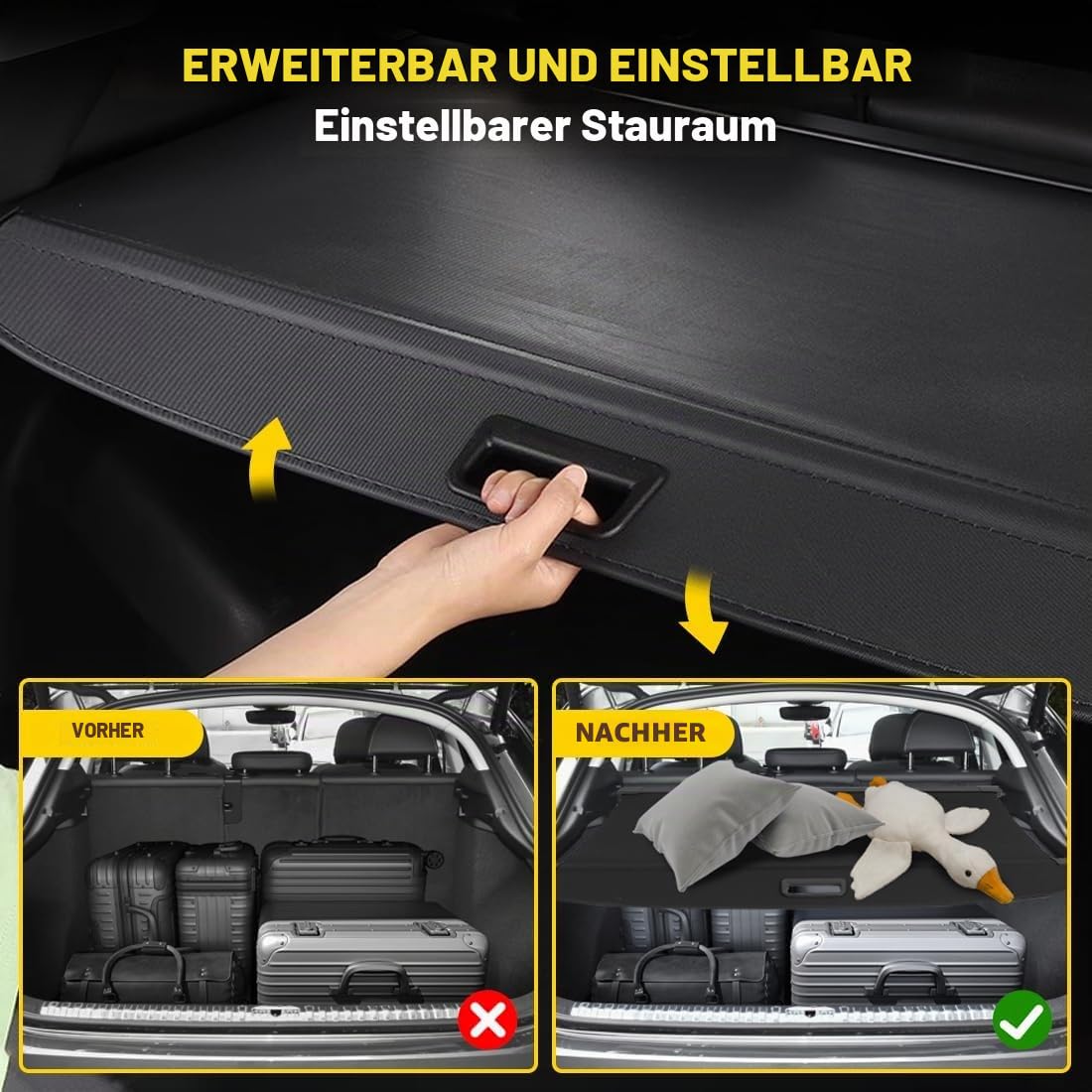 Laderaumabdeckung Kofferraum Schutz Abdeckung Cargo Cover kompatibel mit GLK 300 2008-2015 Schwarz Ausziehbar Kofferraumabdeckung Rollo | Kofferraumabdeckung, robustes , UV-beständig, reißfest, Aluminium-Querstrebe,für alle Wetter, Ordnung im Kofferraum