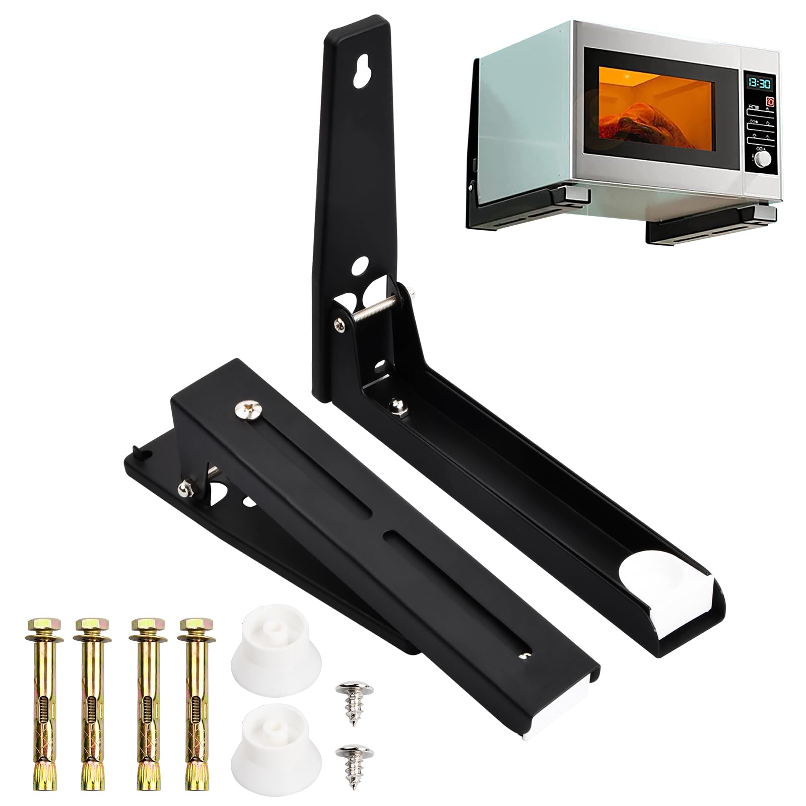 Microwave Brackets, Microwave Brackets Wall Mounted Stretchable, Microwave Shelf Wall Mounted Foldable, Oven Wall Mount Bracket Easy Installation, Black