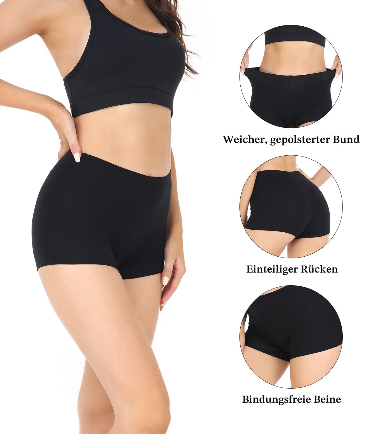 wirarpa Damen Baumwolle Boxershorts Panties Unterhosen Radlerhose unter Kleid mit Baumwoll Schritt 4er Pack