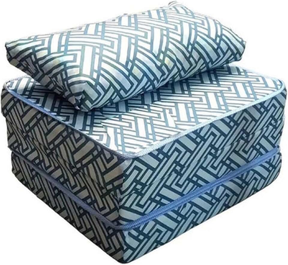 Puff Vira Cama-colchão + Travesseiro Solteiro 3 Em 1 Azul