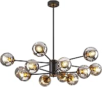 Vista 10 de Candelabro Sputnik de 6 Luces con Globo de Vidrio, Lámpara de Techo Moderna en Negro Mate y Oro, Lámpara Colgante Vintage para Sala de Estar