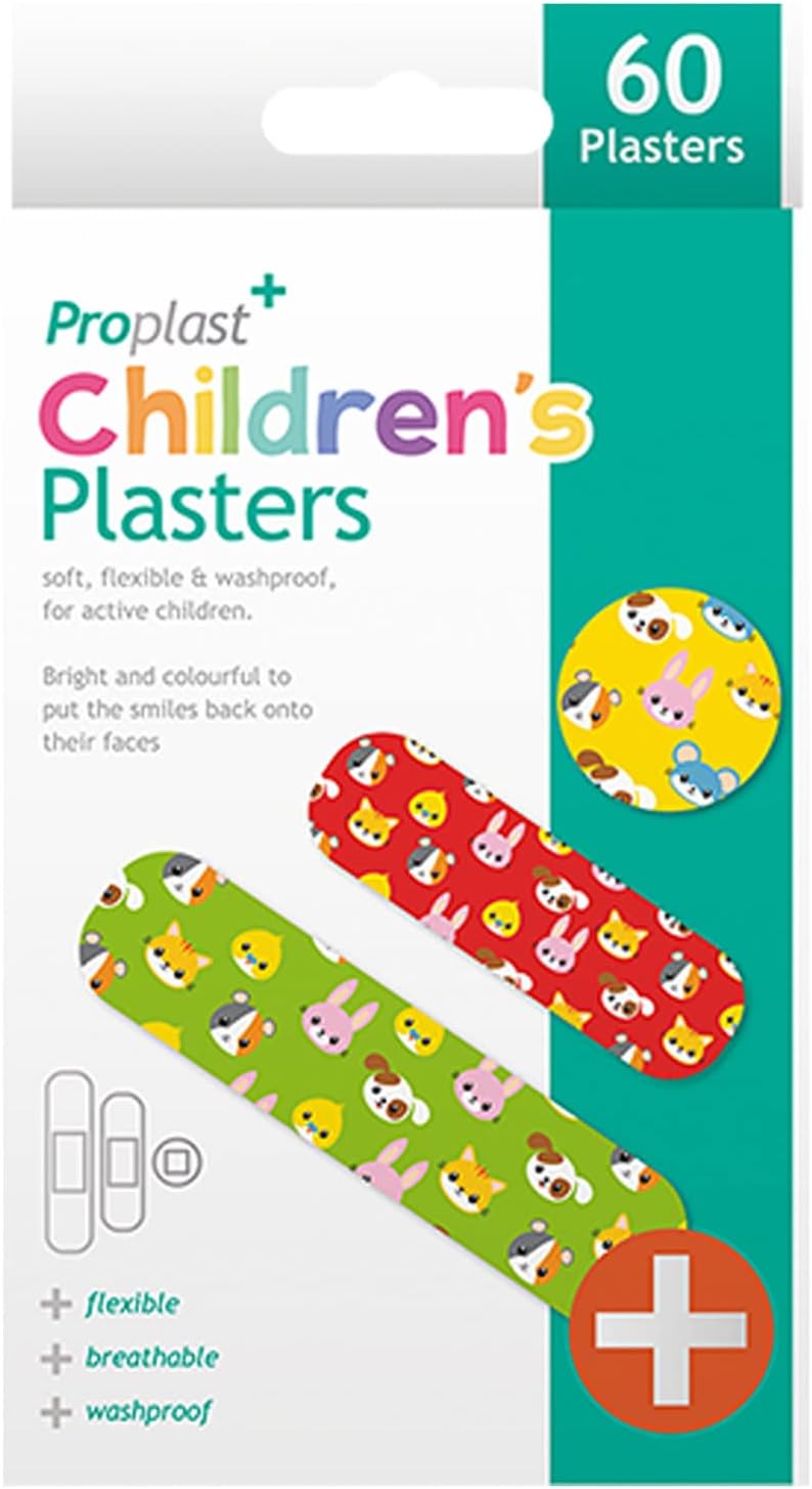 60 x Animal Children's Plasters Assorted Sizes Various Animals Prints Colours