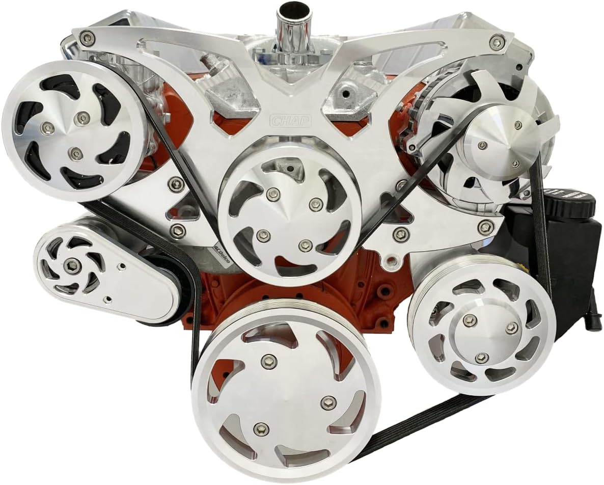 Small Block Chevy Serpentine Pulley Conversion Kit ALT PS AC SBC Triangles