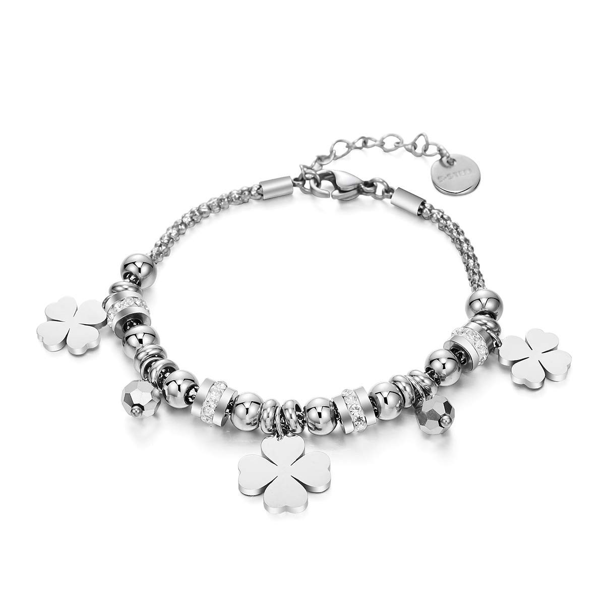 XIYINTAPulsera de acero inoxidable para mujer, pulsera de acero inoxidable, con eslabones de cristal, para niñas, regalo para amigos