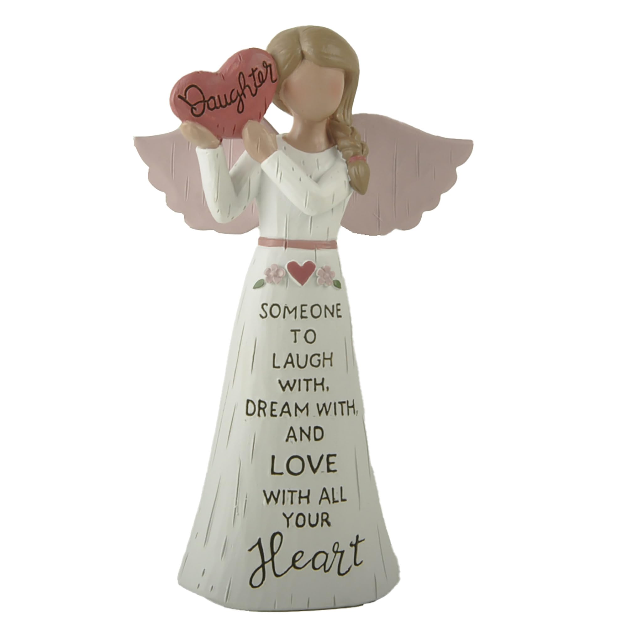 Feather & Grace Daughter Angel Figurine – Handcrafted Resin Ornament with Pink Wings & Heart Message – Sentimental Keepsake Gift for Daughters, 14cm