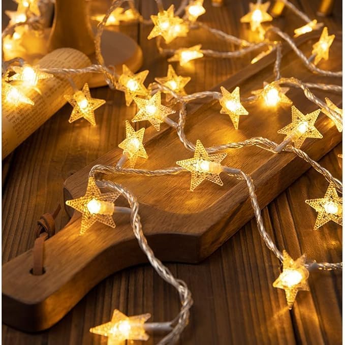 fizzytech Star Fairy String Lights, 4 Meter Warm White Copper Wire Decorative Lights for Window, Diwali, Christmas, Wedding & Home Decoration - 25 LED
