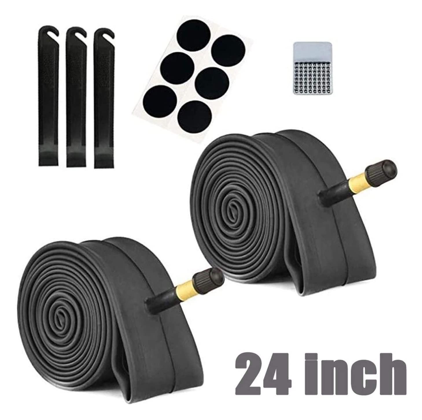 Fahrradschlauch, 2 ausgestattet mit einem Fahrradreifenschlauch, Reifenreparaturset, drei selbstklebenden Hebeln, 6 Mountainbike-Reifenschläuchen (schwarz, 24 Zoll)(Black 26inch)