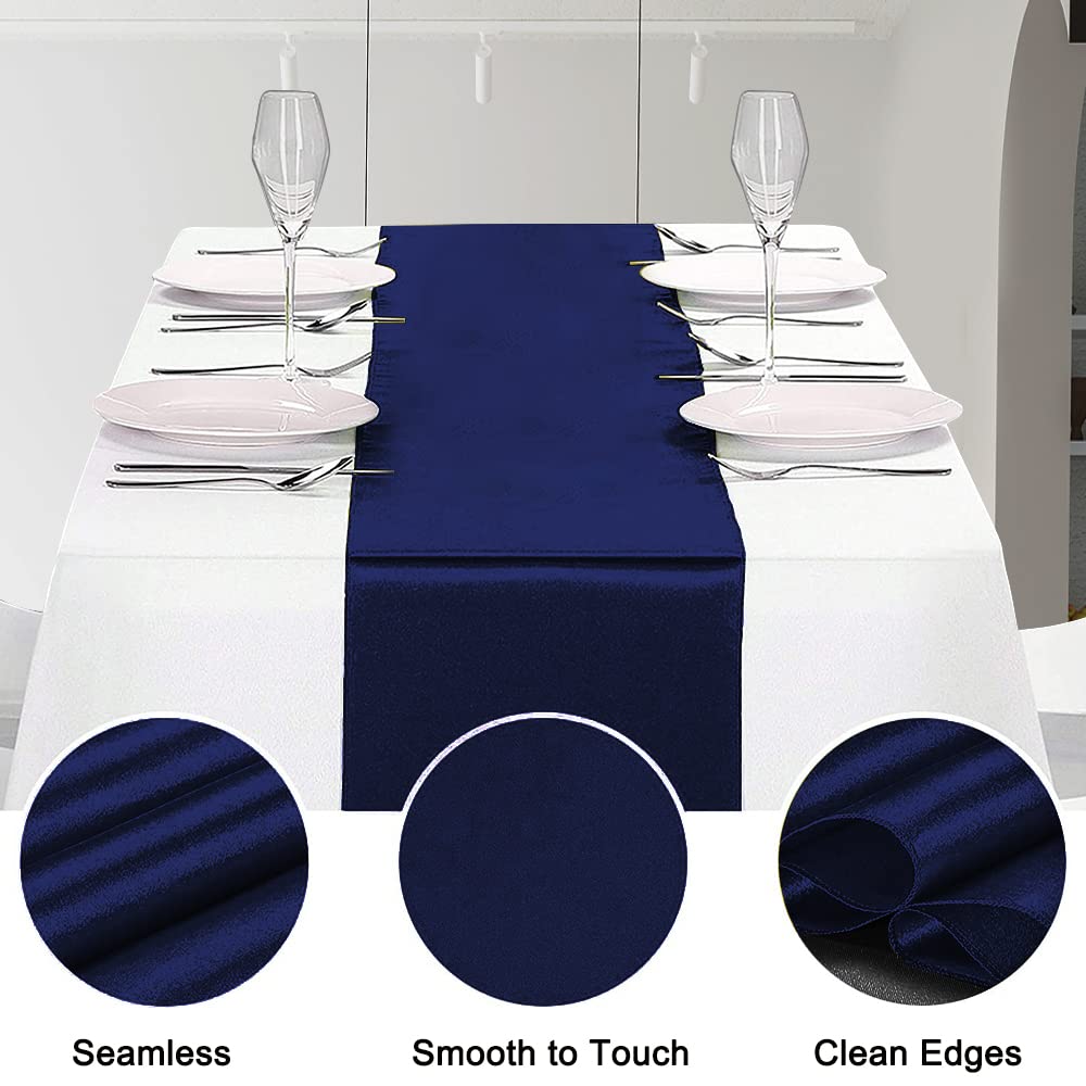 Black Table Cloth 12 Pack Navy Blue Satin Table Runners - 12x108 Inch ...