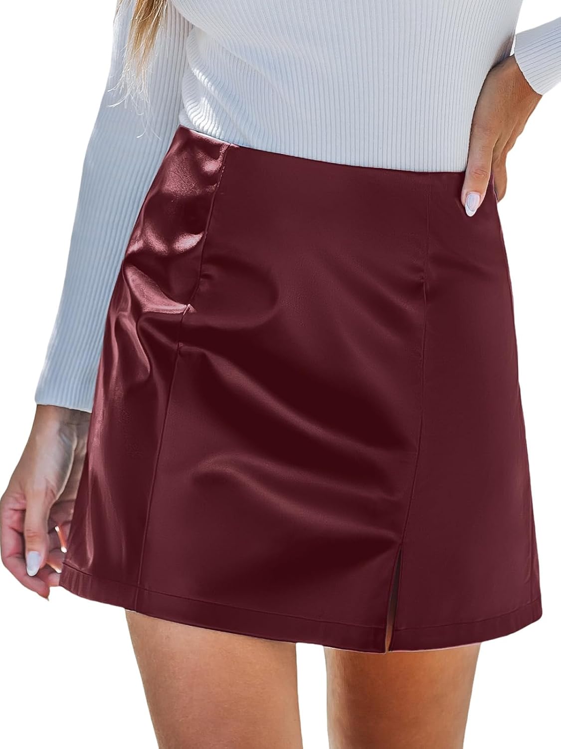 CUPSHE Women's High Waisted Faux Leather Mini Skirt Sexy Bodycon | Smooth Stretchy Fit, Trendy Design, Chic Night Out Look, Clubwear, Evening Parties, Sexy Date Outfits