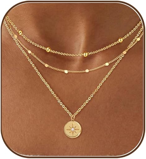Voduim Layered Necklaces for Women, Dainty 14K Gold Plated Circle Peadant Chain Necklace Set Simple Paperclip Stacked Necklaces for Women Trendy Gold Jewelry