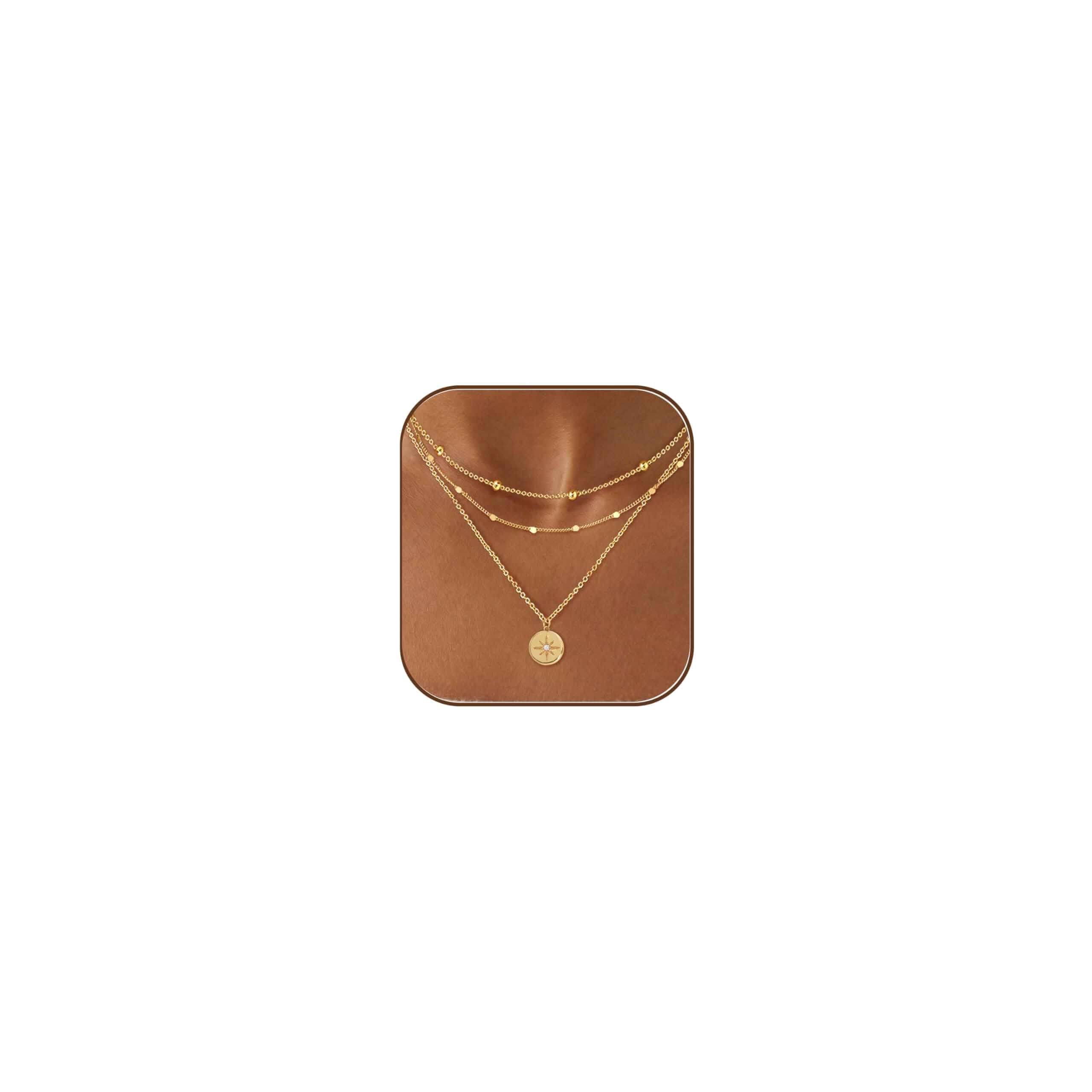 Layered Necklaces for Women Trendy,Gold Necklace Stack 14K Gold Plated Layering Pendant Necklace Set Statement Necklaces for Women Waterproof Gold Jewelry