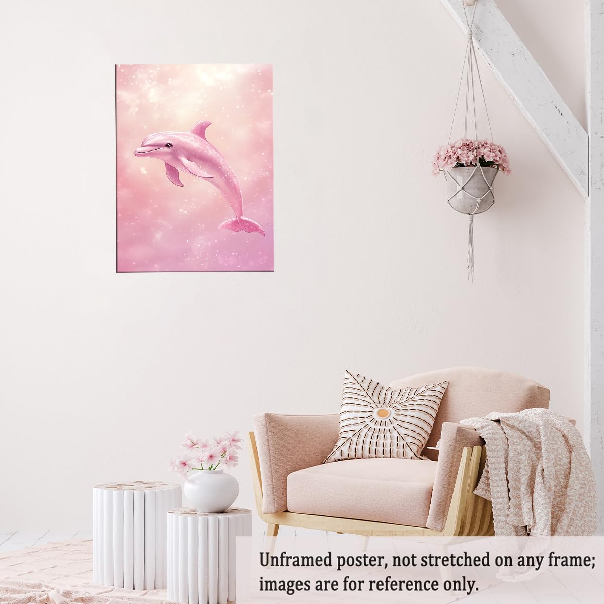 Amazon.com: Pink Dolphin Wall Art Coastal Girly Ocean Print Beach