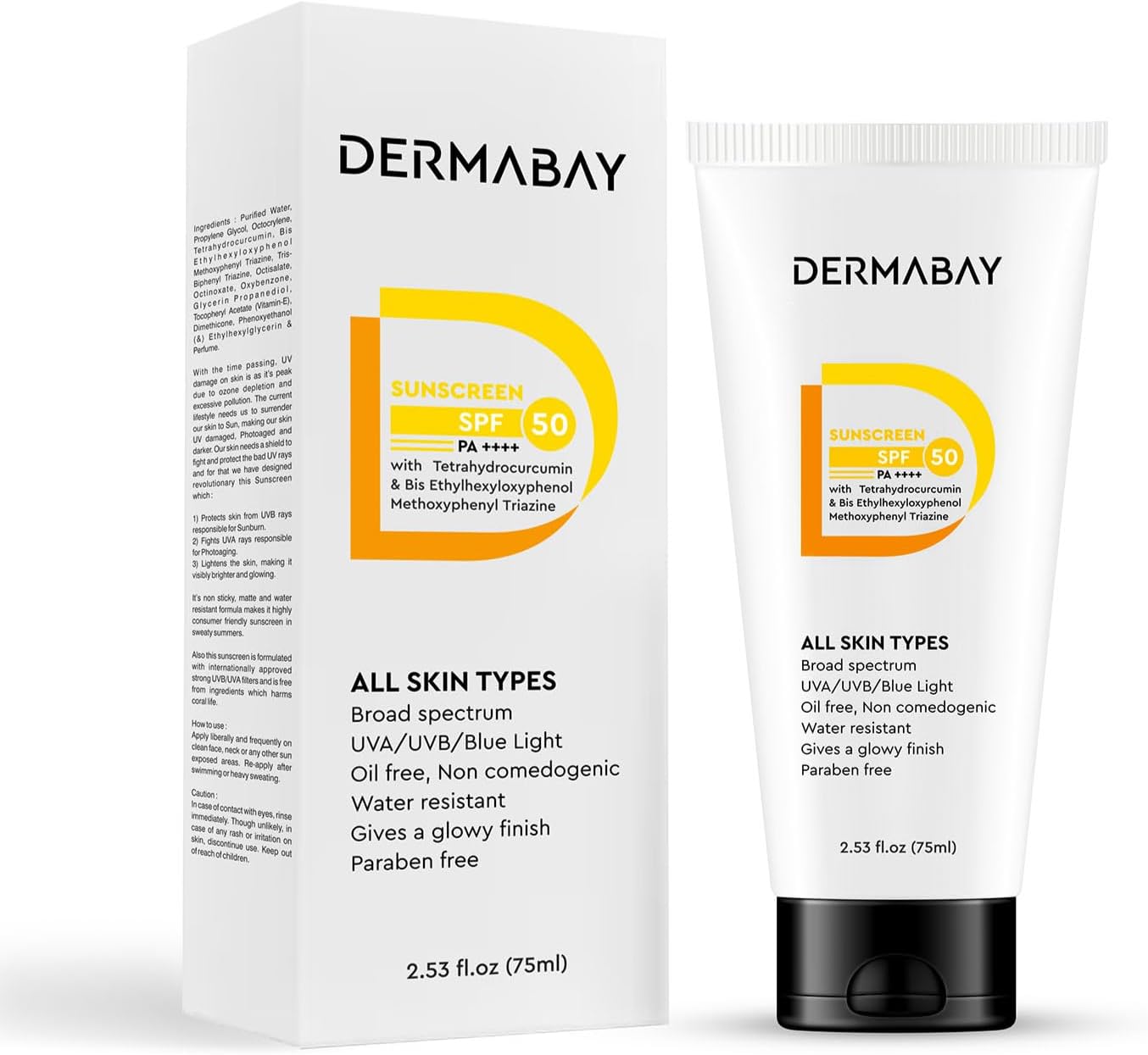 Sunscreen SPF 50 PA++++, Light, No white-cast Broad Spectrum & Blue Light Protection for Oily, Dry, Acne-prone Skin, Non-Comedogenic - 75ml