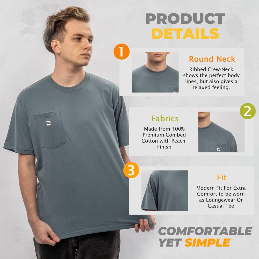 SHOHELL Pocket T Shirts for Men - Cotton Men's T-Shirts, Multipack - Image 5