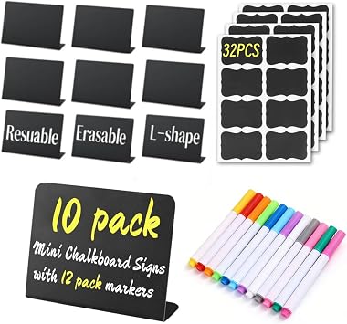 10 Pack Mini Chalkboard Signs Food Labels for Party Buffet, Reusable Small Chalk Boards for Birthday Bakery Wedding Table Signs Food Tags Place Cards Plastic Chalkboard L-10
