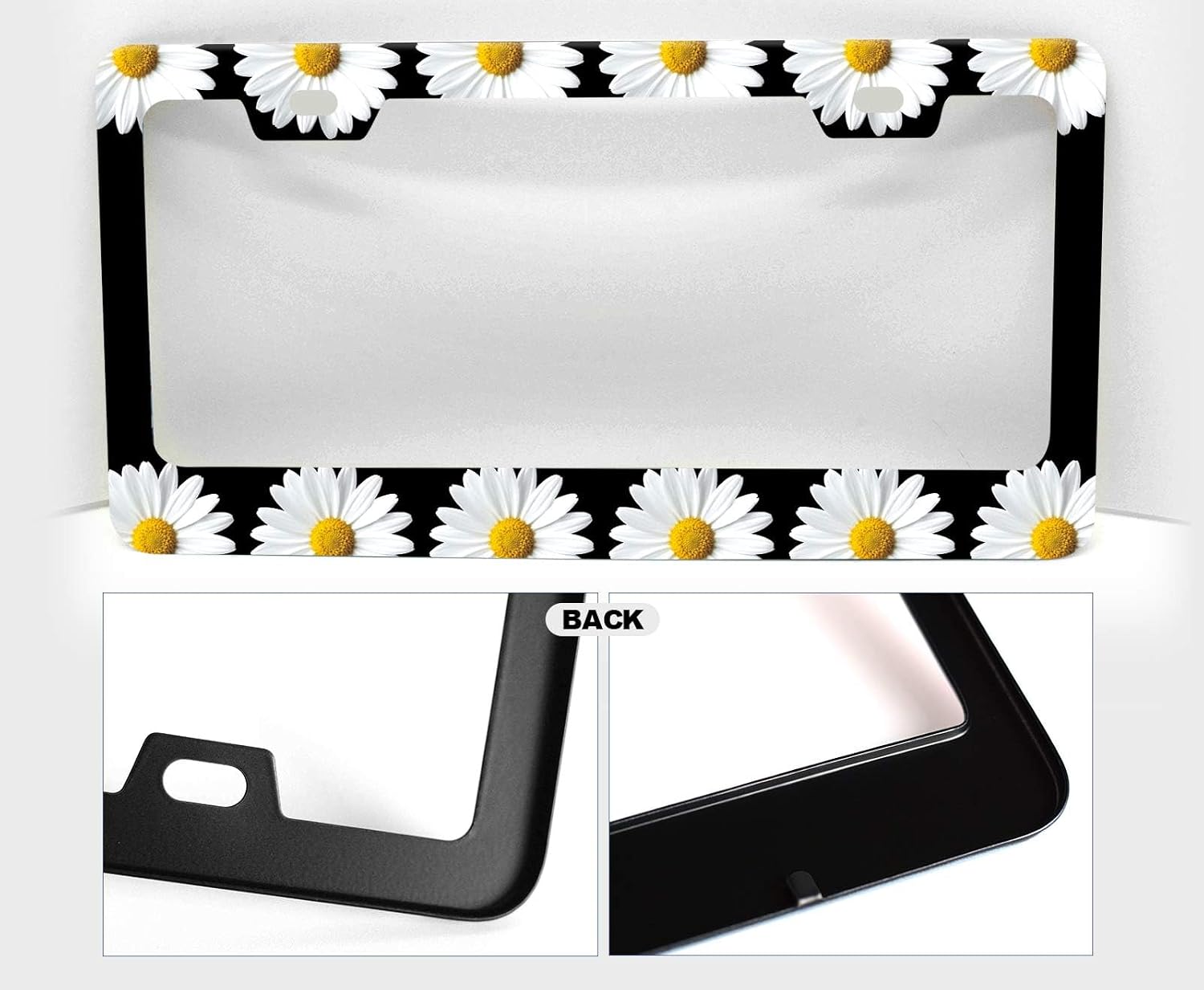 White Daisy License Plate Frame - 1 Pack Modern Black and White Floral Car Tag Holder - Pretty Sunflower Daisy Art Decorative Plate Cover for Women (Includes Sticker) image 5