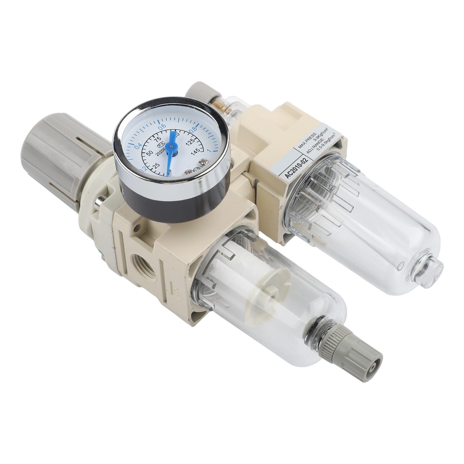 1 regulador de filtro de aire comprimido, filtro de aire comprimido, separador de agua y aceite, válvula reguladora, drenaje semiautomático