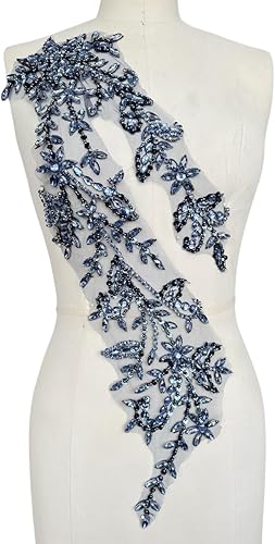 Miniatura 13 de Parches de lentejuelas brillantes de acrílico hechos a mano en encaje, con cuentas y piedras, para coser, accesorios para vestido de novia (negro)