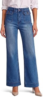 Saodimallsu Womens High Waisted Straight Leg Denim Jeans with Patch Pockets | High Rise,Wide Straight Leg,Buttoned Square Patch Pockets,Baggy,Vintage,Casual Work Office Travel Weekend Streetwear