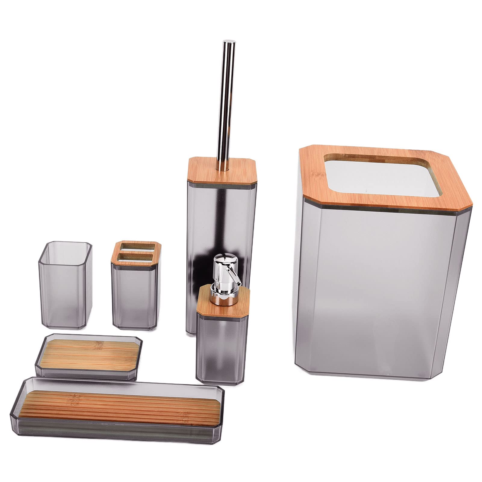 Juego de Accesorios de Baño de bambú Modernos, Caja de, Soporte para Cepillo de Dientes, Decoración del Baño del Hotel, 7 Uds. (Grey)