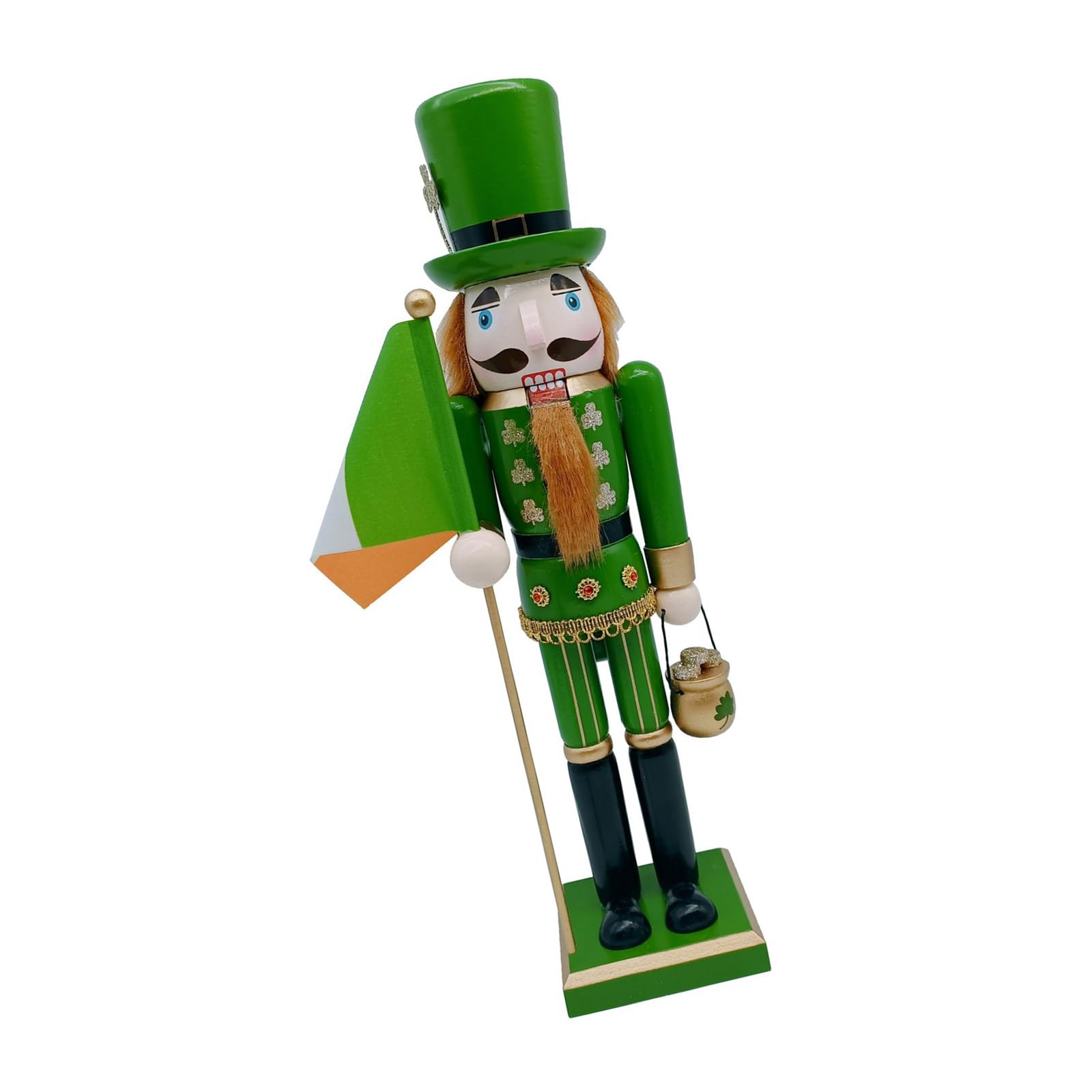 Laikoutd Carry Jar Classical Irish Festival 38Cm Nutcrackers With Green Uniform Figurine Wood Patricks Day Puppet Home Tabletop Ornament Christmas Decoration
