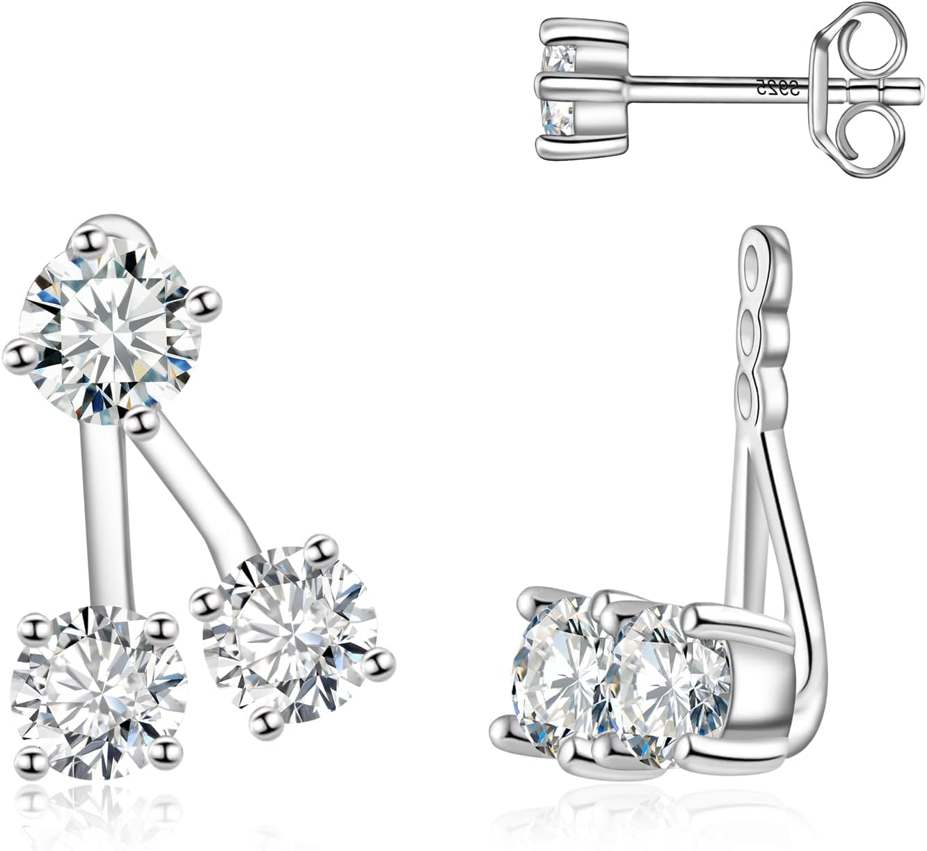 Moissanite Jacket Earrings for Women - Moissanite Earring 925 Sterling Silver Piercing Real Moissan Hypoallergenic Jewelry Jacket Ear Studs for Women and Men