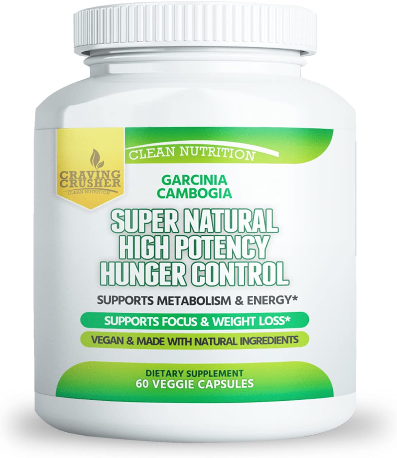 Craving Crusher - Super Natural High Potency Hunger Control, Weight Management Pills with Garcinia Cambogia and Green Coffee Bean, 60 Veggie Capsules