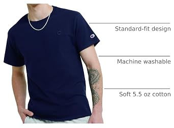 Champion Men's Classic Short Sleeve T-Shirt, Standard Fit, Midweight 100% Cotton, Available in Regular and Big & Tall, Navy, 4X-Large