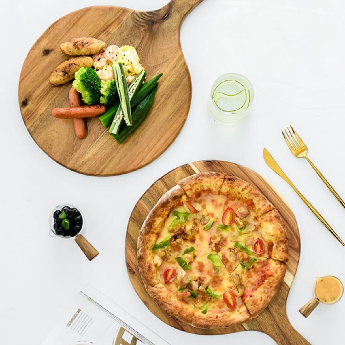 Hemobllo Tabla de Pizza de Madera Redonda para Cortar Pan y Carne