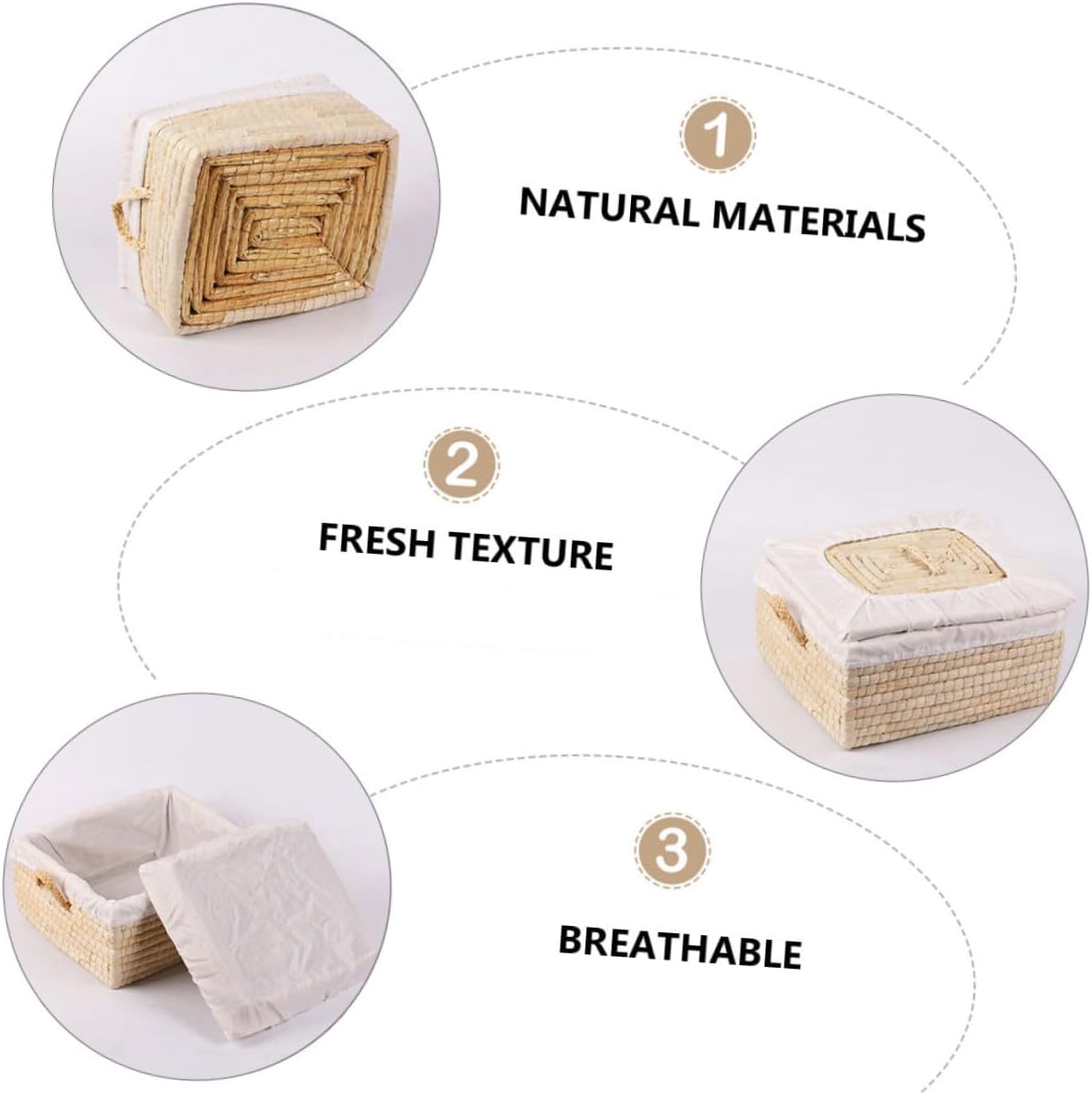 VALICLUD Woven Bread Storage Basket with Lid, 25x30x14cm Square Straw Bun Organizer, Insulated Egg and Bread Holder for Kitchen and Dining Use