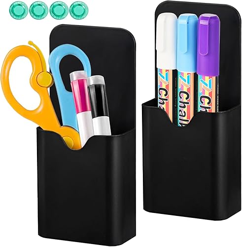 Qualsen Soporte magnético para bolígrafo para refrigerador, 2 unidades, soporte magnético de borrado en seco, soporte para lápices, organizador