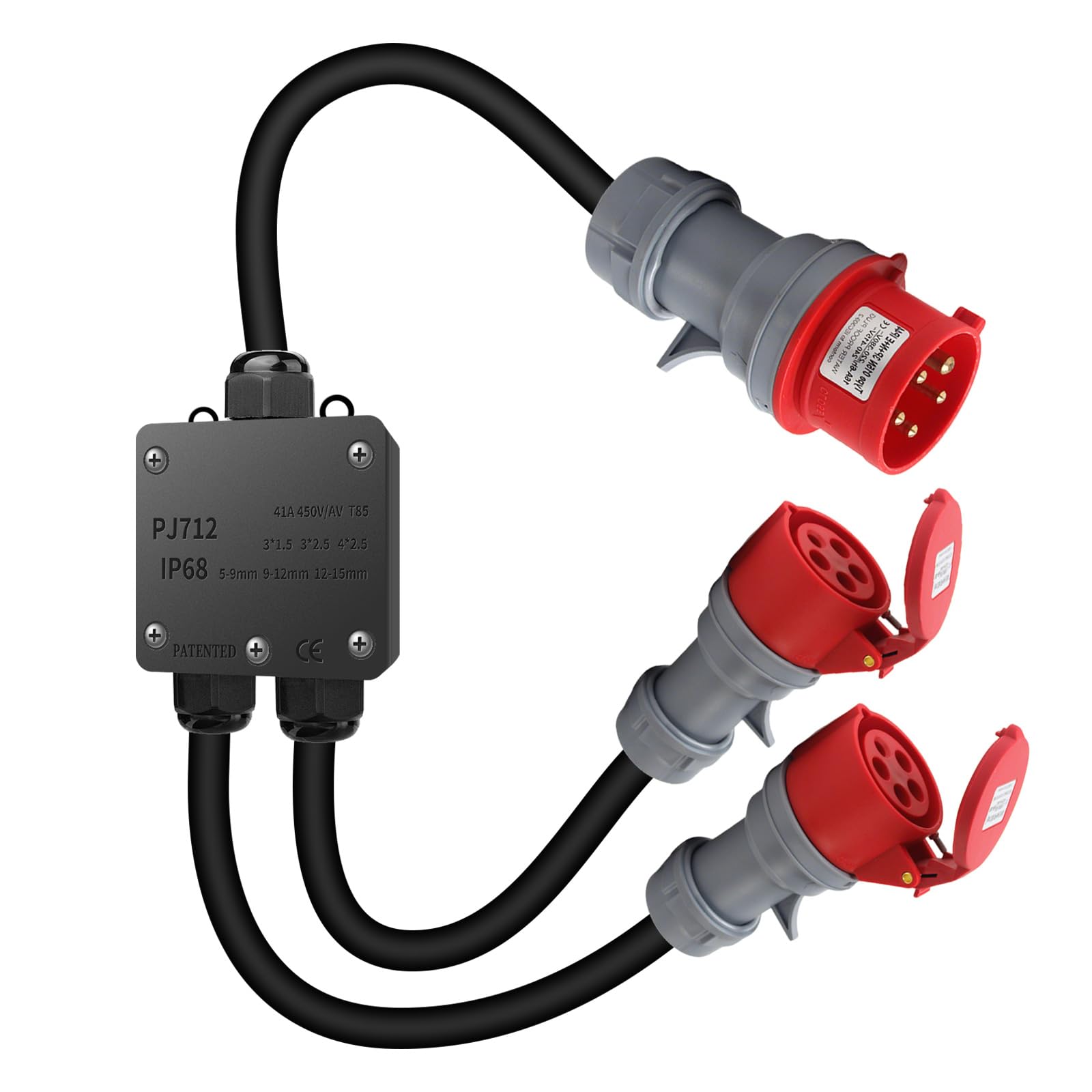 Adaptateur CEE 32 A vers 16 A, 2 Prises CEE 230 V 16 A 5 Broches, rallonge CEE IP44-68, répartiteur de Courant Fort pour Camping, extérieur, Industrie, Chantier, Atelier, 1,5 m