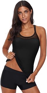 Swimsuit Women Tankini Tummy Control Two Piece Bathing Suit Top with Boyshorts