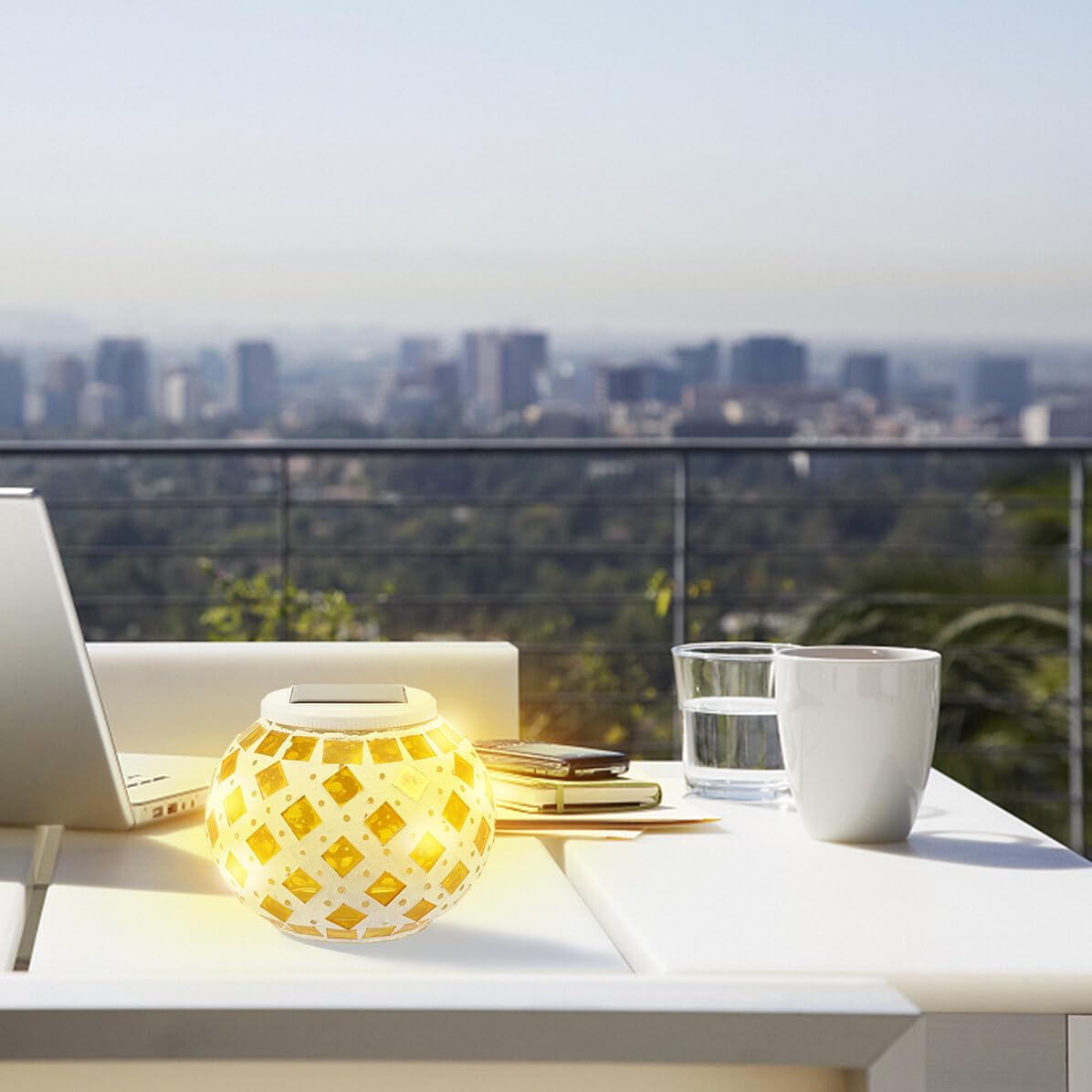 ifundom Solarbetriebene Tischlampe Außen LED Gartendekoration Glas Beleuchtung Terrasse Garten Wege Solarleuchte
