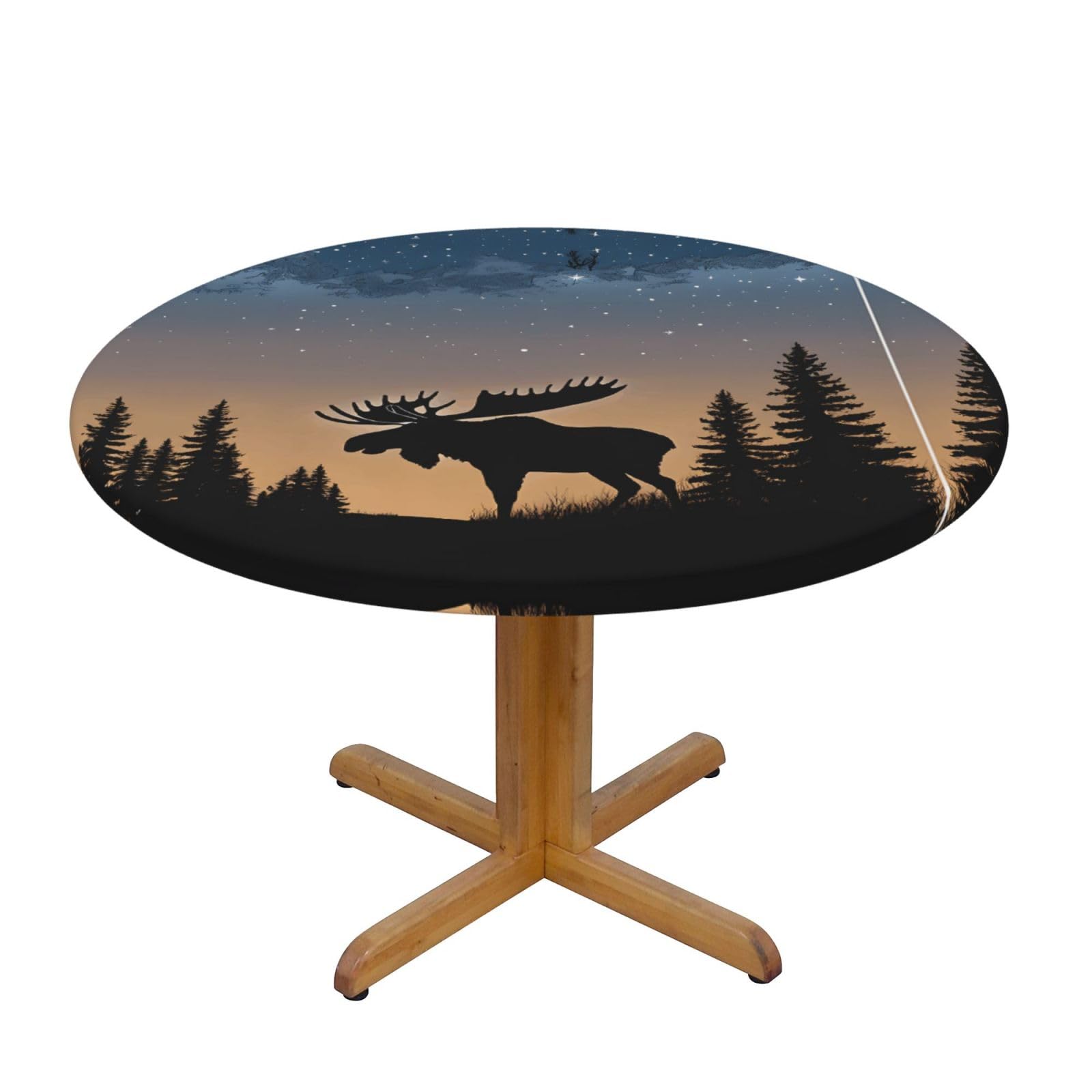 EZDLOWVBA Moose Mountain Pine Tree Wilderness print Round Tablecloth with Elastic Fits Tables Outdoor Tablecloth,Stain Resistant Table Cover for Kitchen Dining Parties