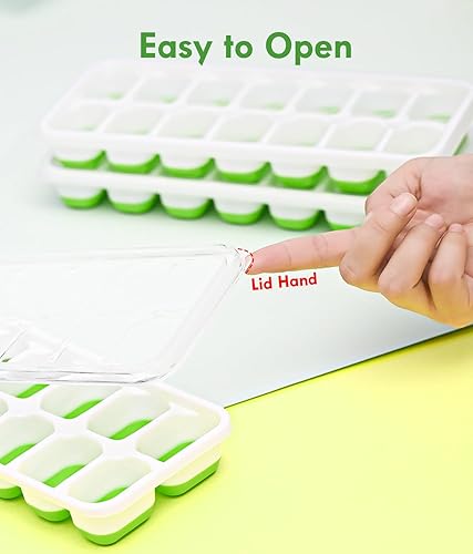 Miniatura 4 de Bandeja para cubitos de hielo (juego de 3), máquina de hielo cuadrada con tapa y bandejas de silicona para congelador, mantiene frío para whisky,