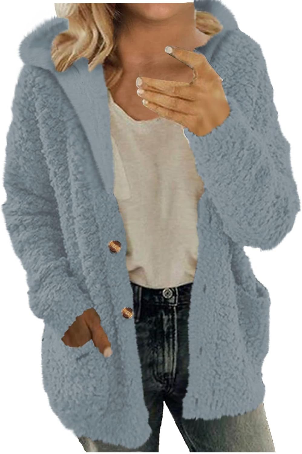 Damen Fleecejacke Mit Knöpfen - Leichte Teddyjacke Für Herbst Und Winter
