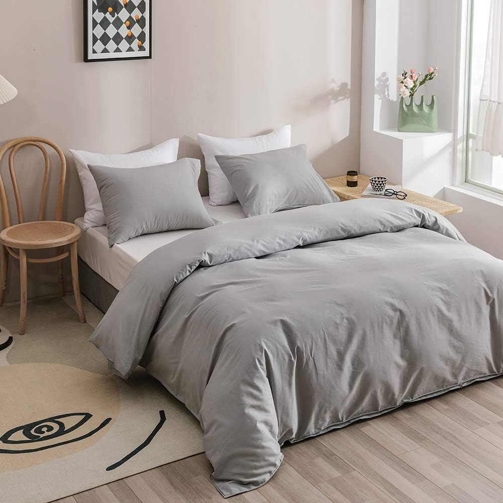 Pureant Silver Grey Comforter Set Queen Light Gray Bedding Comforter Sets Cotton for Women Men Solid Color Queen Comforter Soft Elegant Grey Queen Size Comforter Sets Breathable All Grey Blanket - Image 2