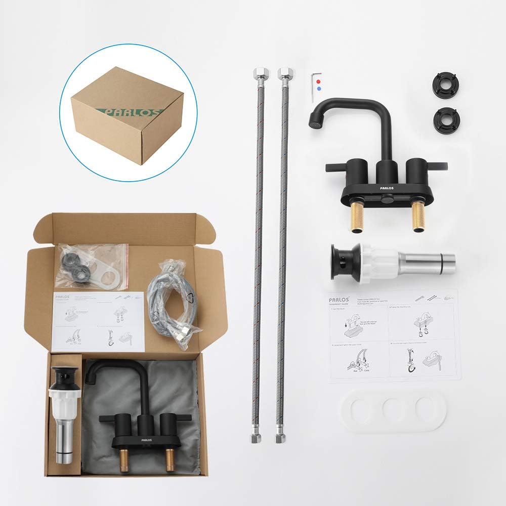 Black Two Handle Bathroom Sink Faucets with High Arc Swivel Spout Bundle Model# 14134 & 1431604