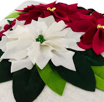 JWH Christmas Poinsettia Pillow Cover Decorative Stereo Flower Throw Pillow Green Leaf Accent Pillow Case Winter Holiday Cushion for Home Bed Living Room Couch Decor Sham 18x18 Inches Beige Red