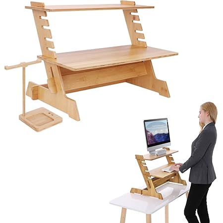 Unho スタンディングデスク 卓上 キーボード コンパクト パソコン台 デスクトップ 高さ調整 モニター台 机上デスク オフィスワークテーブル 昇降 Pc台 在宅勤務 テレワークに向け 立ち作業 姿勢矯正 竹製 Unho