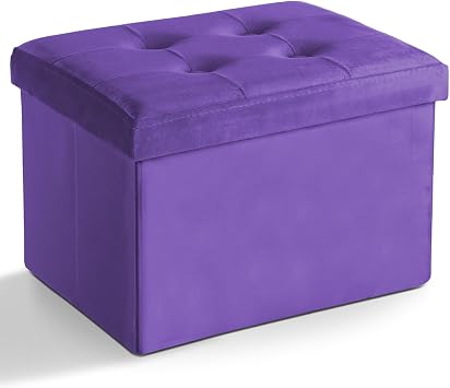 LINMAGCO Storage Ottoman Folding Foot Stool Velvet Foot Rest with Padded Modern Ottoman with Storage for Living Room Puppy Step Stool 17x13x13inPurple