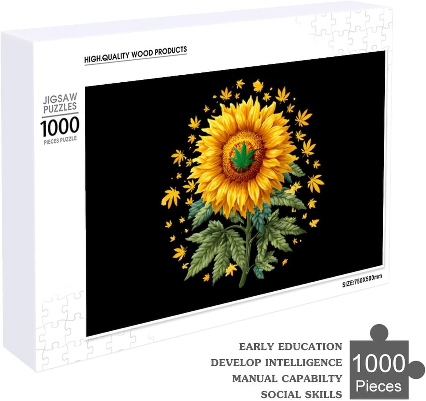 Sunflower Weed Leaf Plant Puzzles for Adults 1000 PCS Wooden Jigsaw Puzzle Wall Decor Christmas