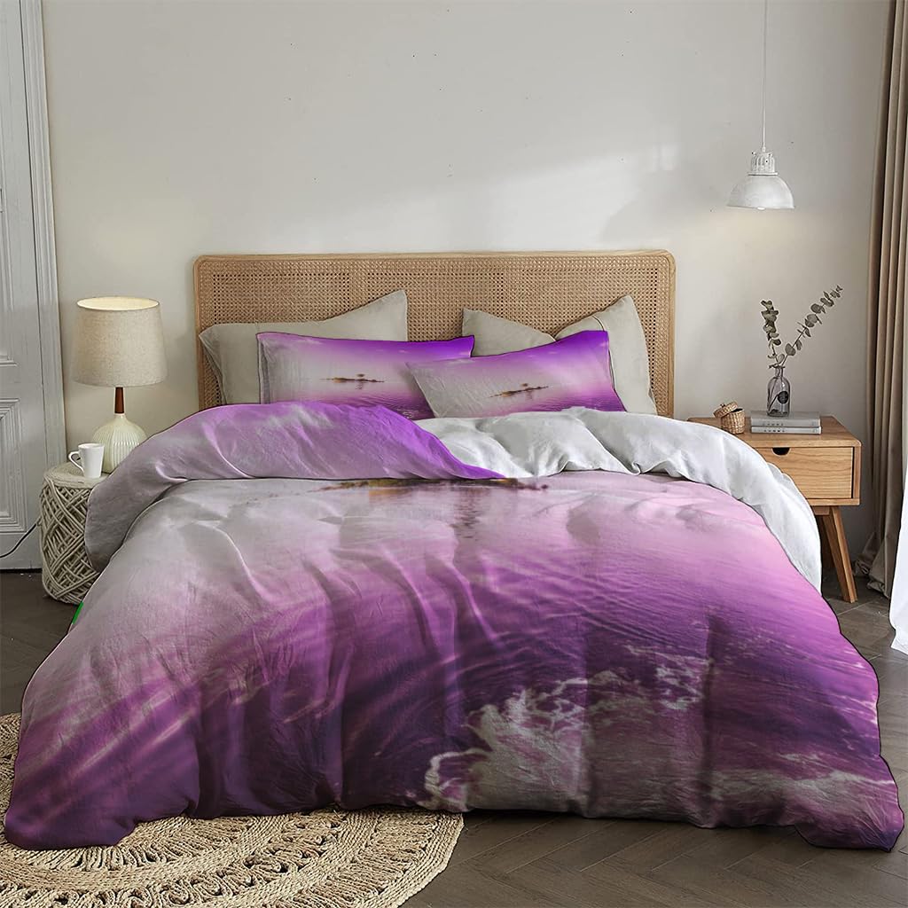 NIBAINLO 布団カバー美しい自然、熱帯の太陽、海 肌に優しい ピーチスキン加工 掛け布団カバー 和式 洋式 あったか 布団カバーセット リバーシブル ホームステイ ホテル 家庭兼用