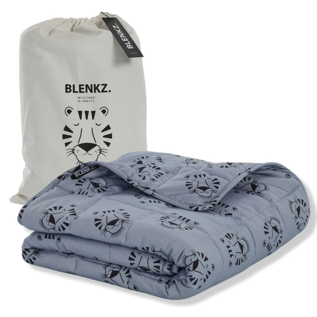 BLENKZ. Manta pesada para niños, 5 kg, 140 x 200 cm, para 7 años o más, manta terapéutica, manta pesada (cara de tigre azul, 5 kg-140 x 200 cm)