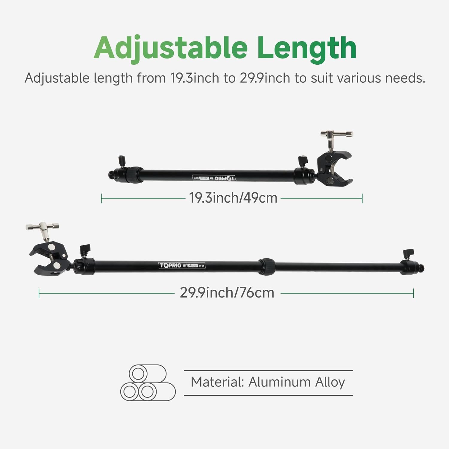 Accsoon Toprig Camera Slider Support Arm Stabilizer 2 Pack with C Clamp Adjustable Tripod Stability Arm Increasing Stability Aluminum Alloy, for Camera Slider Rail Track Support Rod for Video Shooting