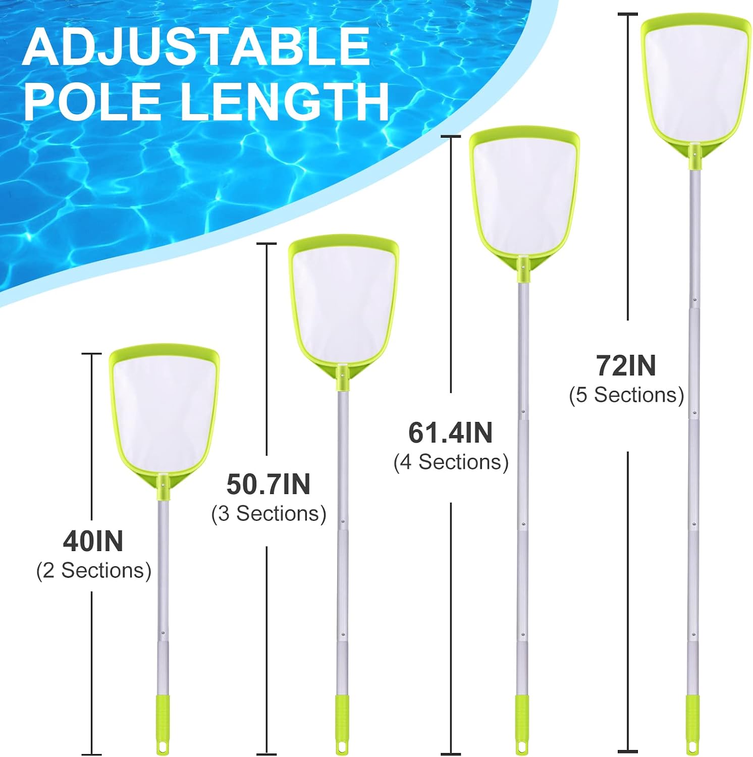 Pool Leaf Skimmer Net with 24-56 Inch Premium Pole,Medium Sized Ultral Fine Mesh Net for Cleaning Pool, Pond,Spa,Hot Tub
