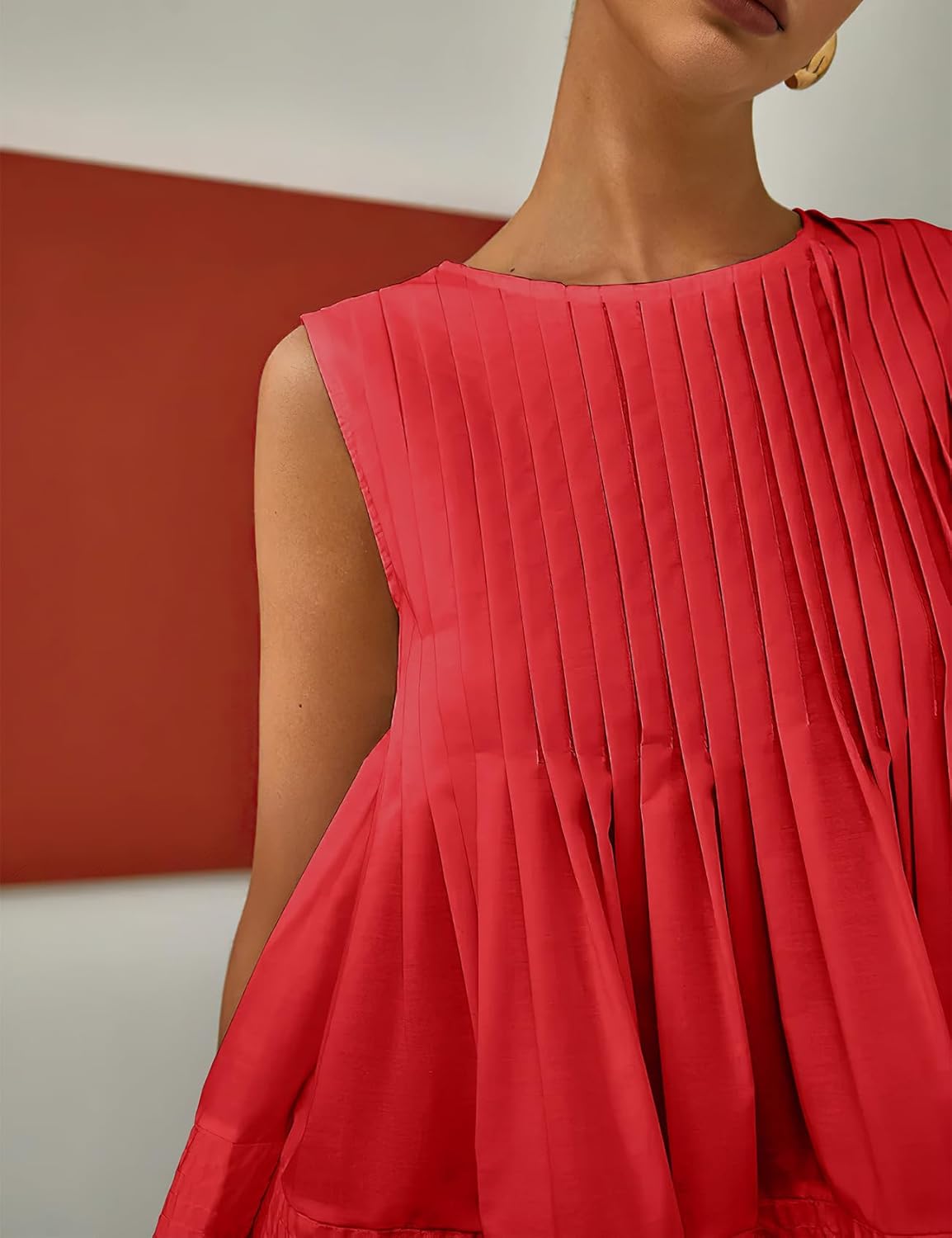 PEHMEA Women's Summer Pleated Peplum Tank Tops, Cute Sleeveless Round Neck Babydoll Blouse Shirt for Casual Office Daily Wear - Image 3